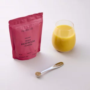 Reishi mushroom powder with custom scoop and smoothie | Buy Reishi Mushroom Powder | Best Reishi Mushroom Powder | Organic Reishi Mushroom Powder UK | Reishi Mushroom Powder UK