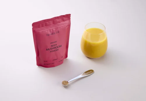 Reishi mushroom powder with custom scoop and smoothie | Buy Reishi Mushroom Powder | Best Reishi Mushroom Powder | Organic Reishi Mushroom Powder UK | Reishi Mushroom Powder UK